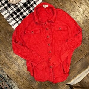 Frye and CO. Waffle Knit Red Orange Long Sleeve Button Down Shirt Large Used